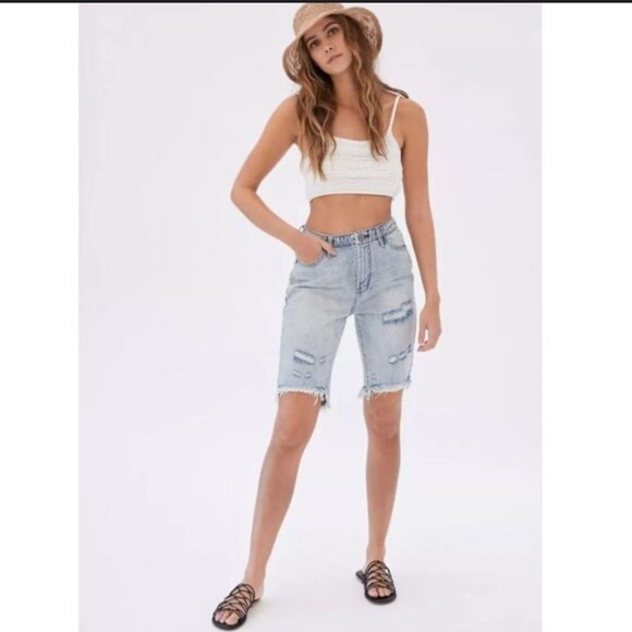 ONE TEASPOON TRUCKER SHORT Light Blue Distressed Denim Shorts - Picture 1 of 16